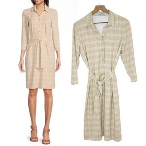 J. McLaughlin Calla Catalina Cloth Mini Mod Matrix Plaid Shirt Dress Tan size XL